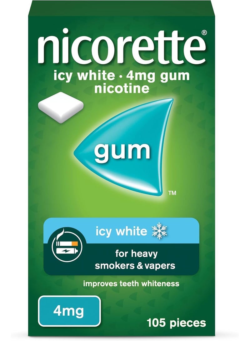 Nicorette Icy White 4mg Gum (105 Pieces), Discreet Stop Smoking and Stop Vaping Aid to Help you Quit For Good, Tackle Cravings and Withdrawal Symptoms, Nicotine Gum (Quit Smoking or Vaping) - Image 1